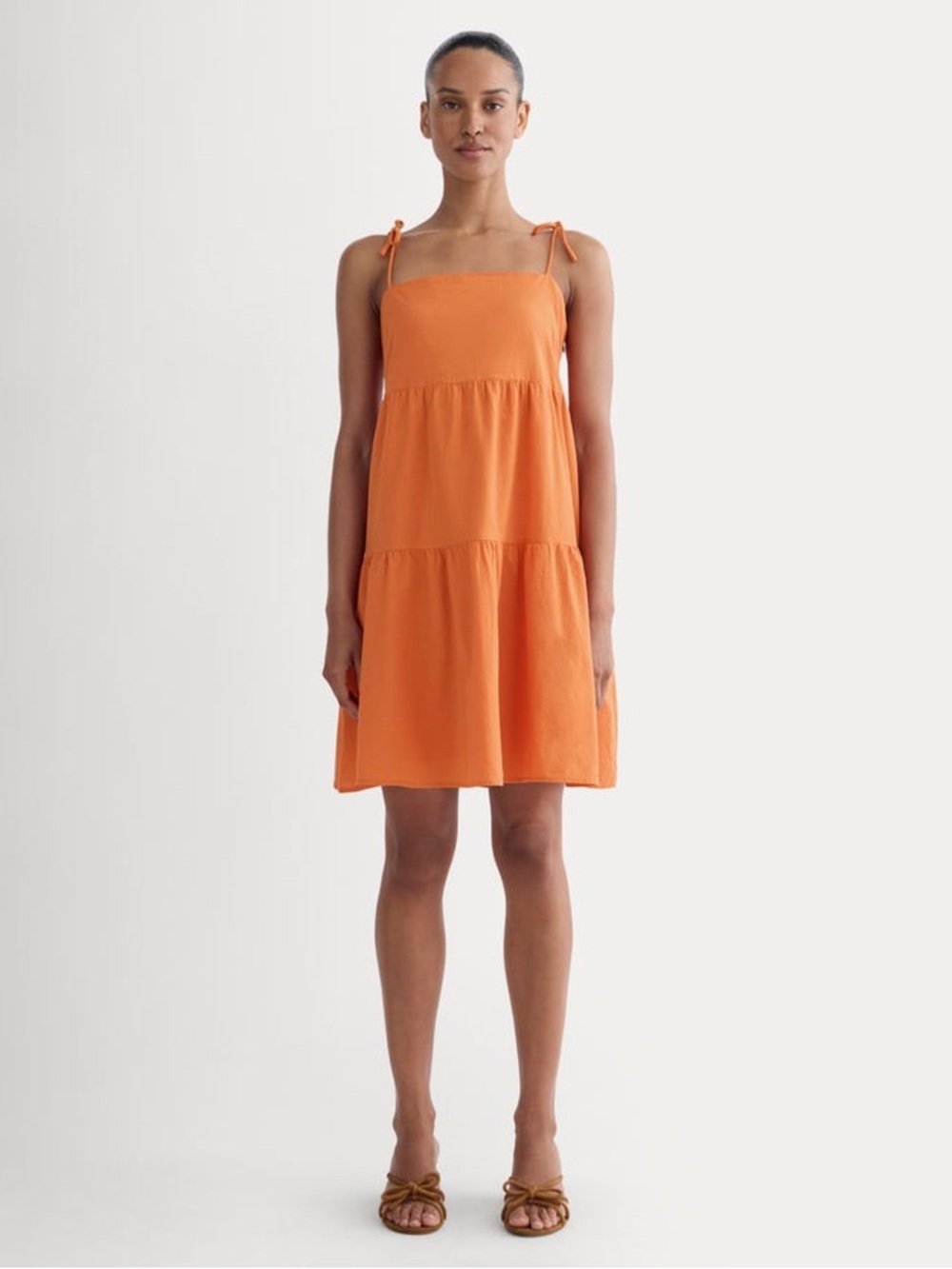 Everlane NWT The Gauze Mini Tiered Dress Orange Pockets Lined Tie Straps